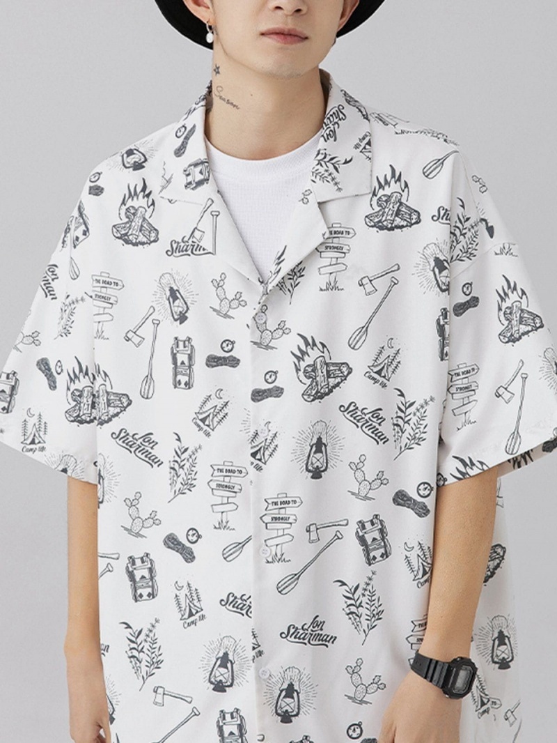 Chemise à Manches Courtes Aelfric Eden All-over Graffiti Print Blanche | LUH-04020886